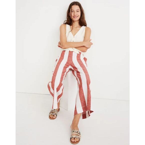 Linen Blend Madewell Huston Pull On Crop Pants Bold Stripe Beach Summer Preppy - Picture 4 of 16